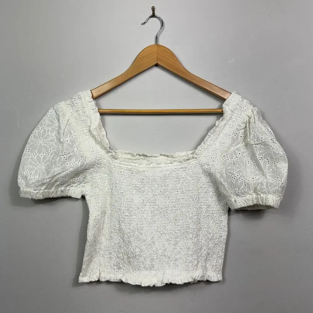 ASTR The Label Hudson Top in White Eyelet Women's Size M